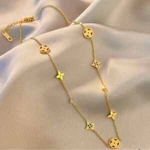 Elegant Gold Necklace with Star and Circle Charms Stainless Steel